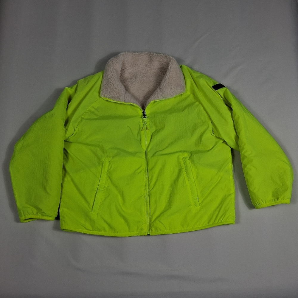 Calvin Klein Performance Womens XL Reversible Sherpa Jacket Neon Green Repel EUC